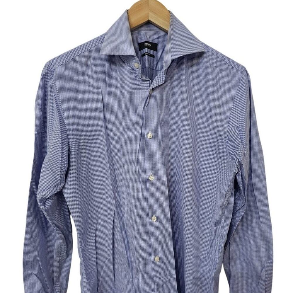 BOSS Hugo Boss Diesel Gingham Button‎ Shirt Men Size S Sharp Fit Business Casual